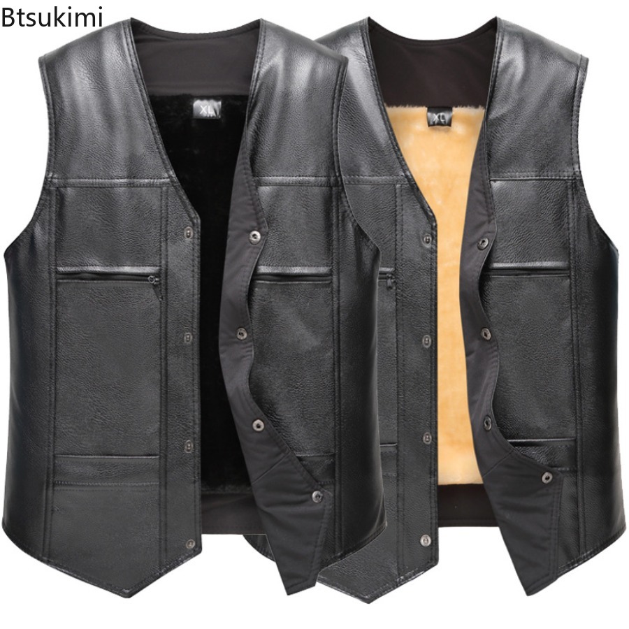 Motorcycle Gear Vest - Gilet en cuir pour hommes, doublure