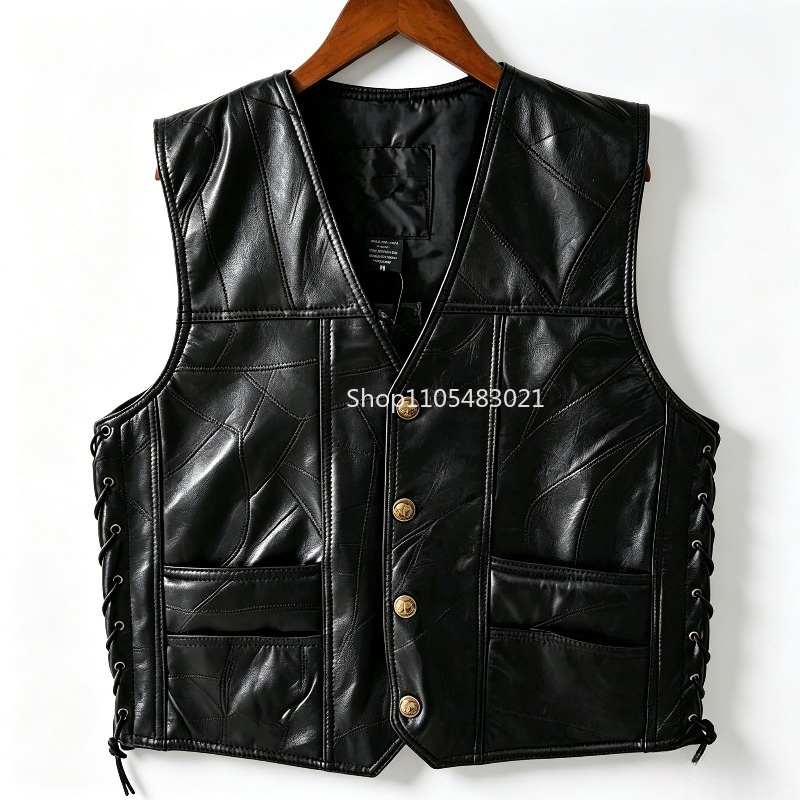 Motorcycle Gear Vest - Gilet de motard en cuir noir