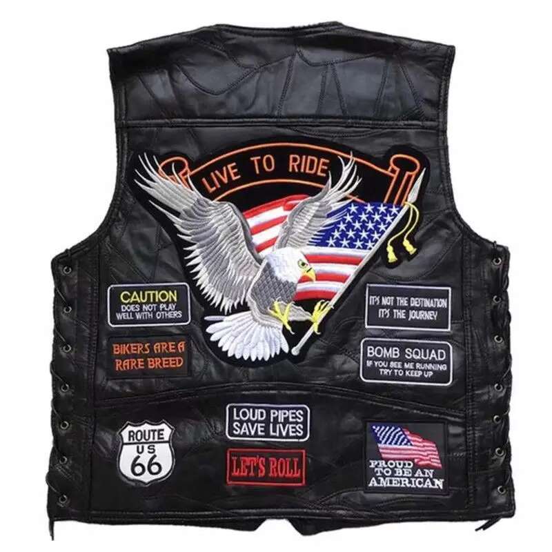 Motorcycle Gear Vest - Harley-Camisole brodée en cuir pour homme,