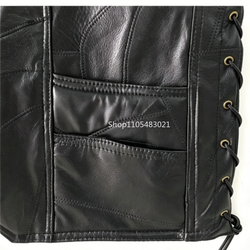 Gilet de motard en cuir noir p - Motorcycle Gear Vest avis et prix